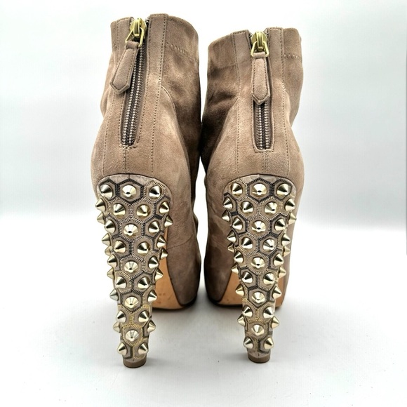 Brian Atwood Studded Heels Booties,Nude Suede with Bold Studded Heel, Size 37 - Picture 6 of 14
